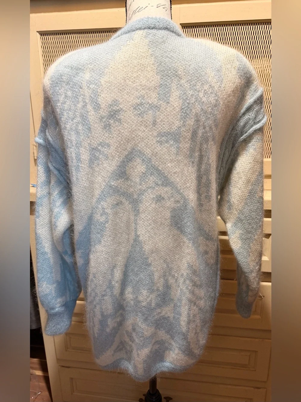 VTG Escada 3Pc Mohair Sweater Set Blue Cream Damaged As Is